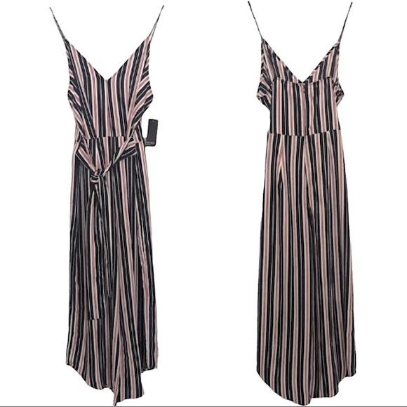 Free Press V-Neck Tie Back Striped Black & Red Jumpsuit Size M NWT - Picture 1 of 8